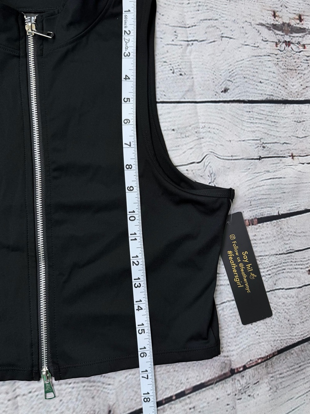 feathers Black Sleeveless Zip Crop Top with High Neck - Picture 4 of 6